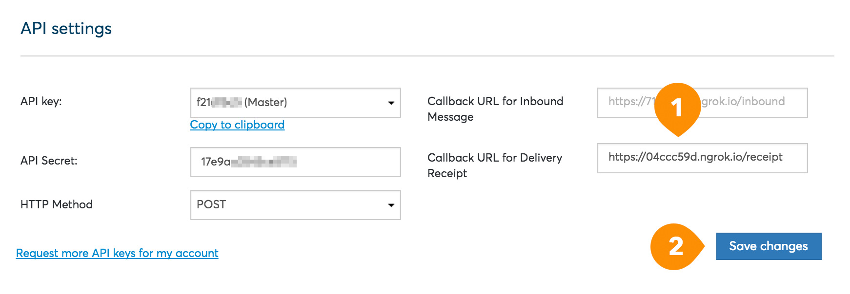 Nexmo Setting for ngrok Webhook endpoints