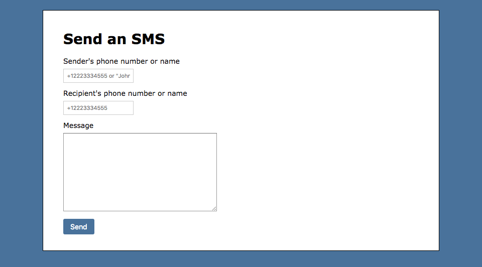 Form for sending text