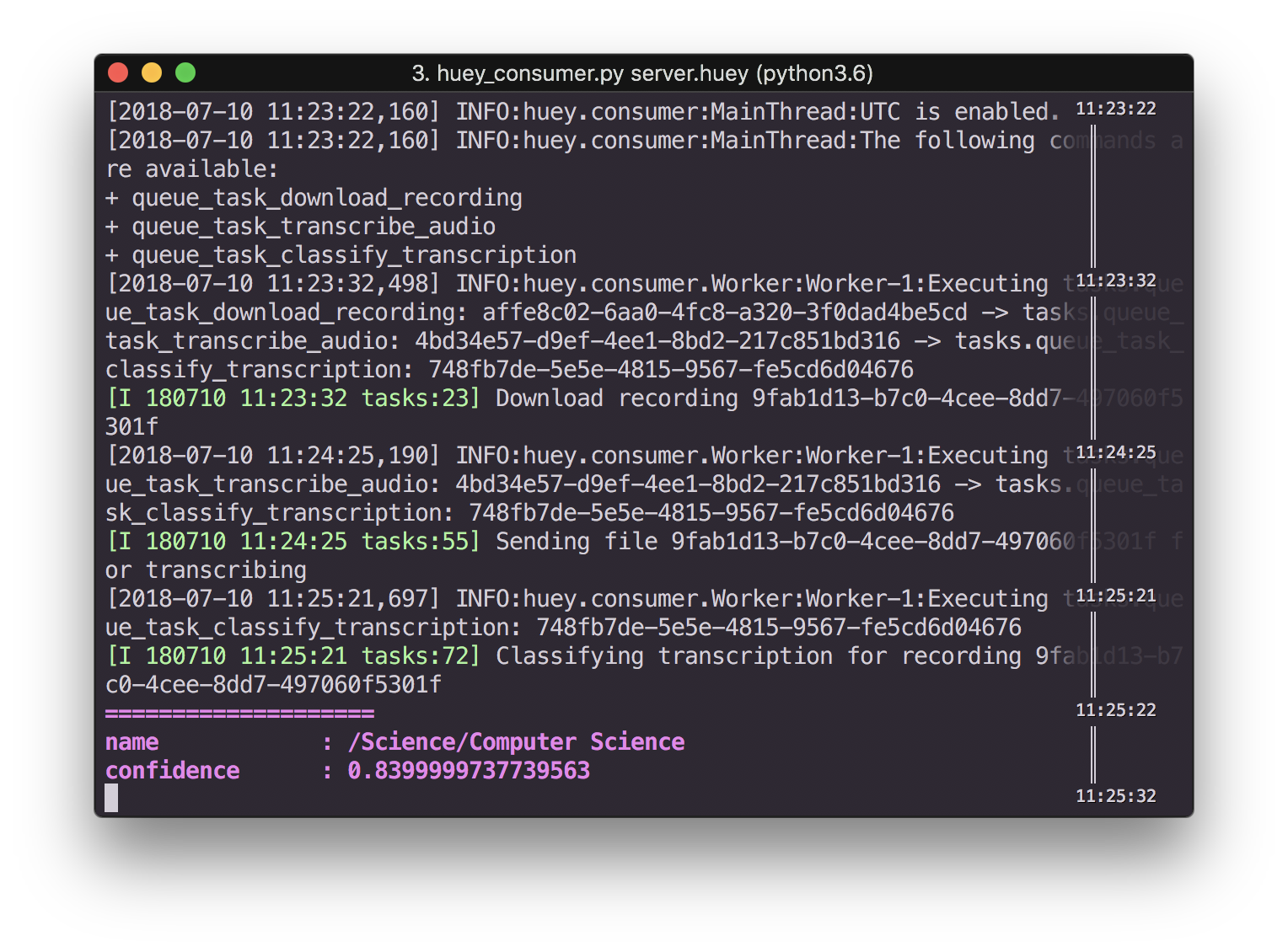 Screenshot of terminal showing audio classification