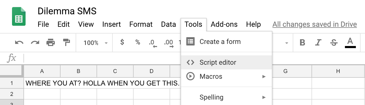 Spreadsheet script editor screenshot