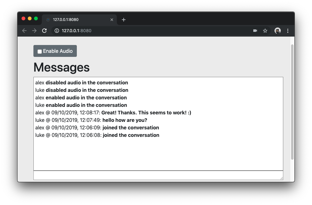 Screenshot of audio disabled events in message feed