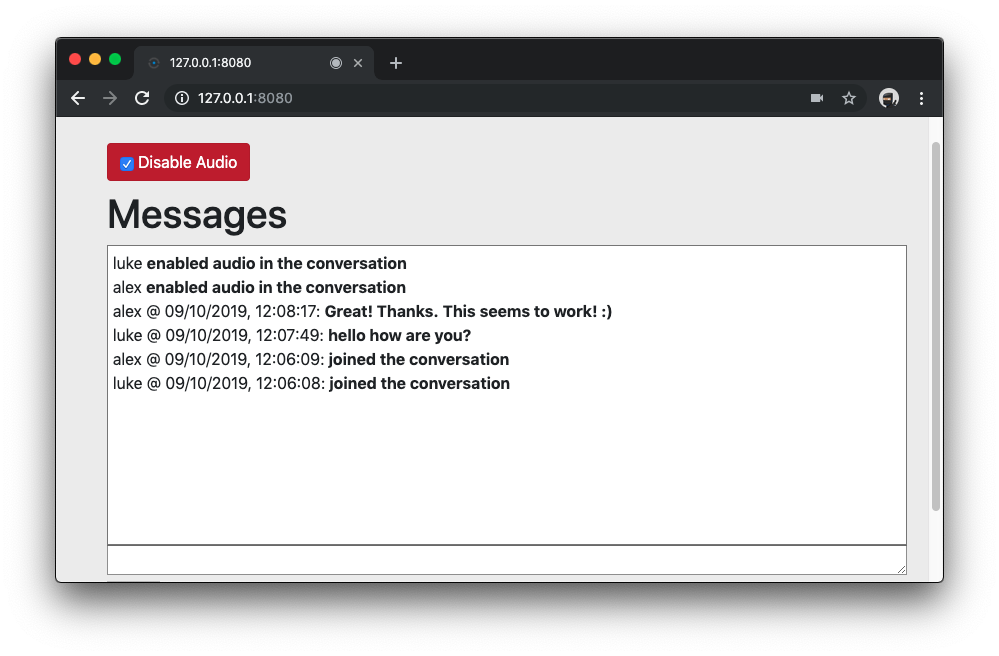 Screenshot of audio events in message feed