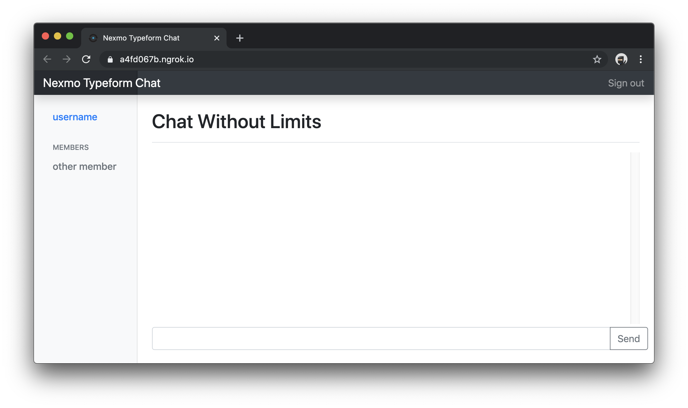 Chat running locally through ngrok