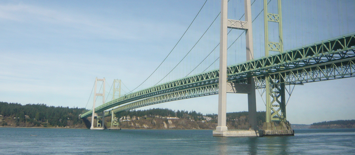 Photograph of Tacoma Narrows bridge from the Seattle to Portland train
