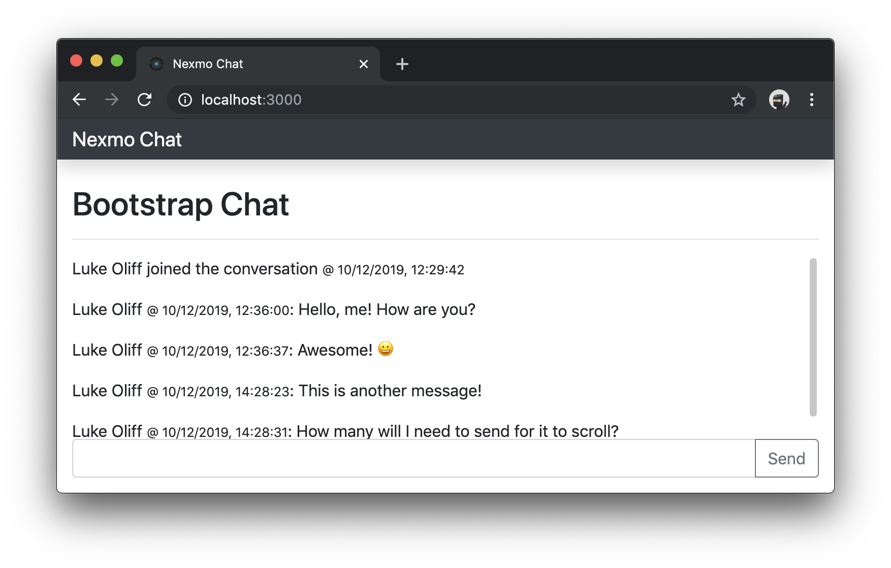 Chat application inputs now fixed to footer