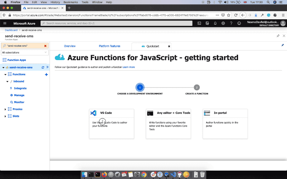 Create Azure Function quickstart