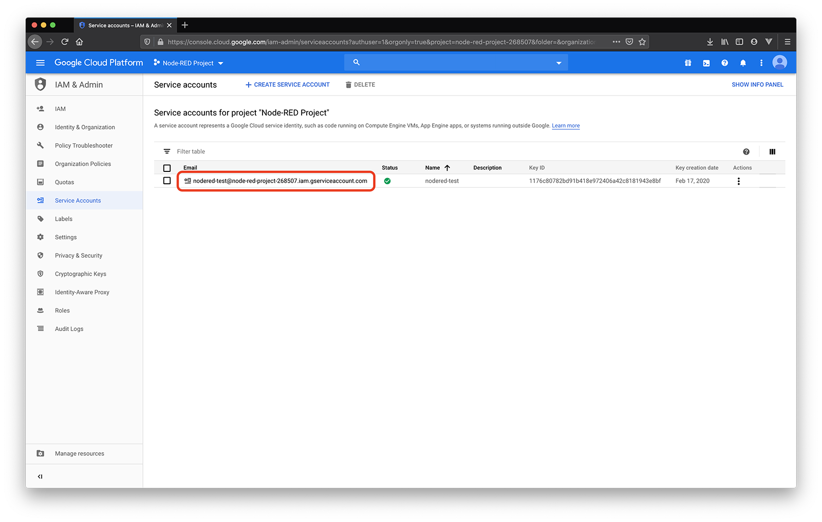 google service accouns email