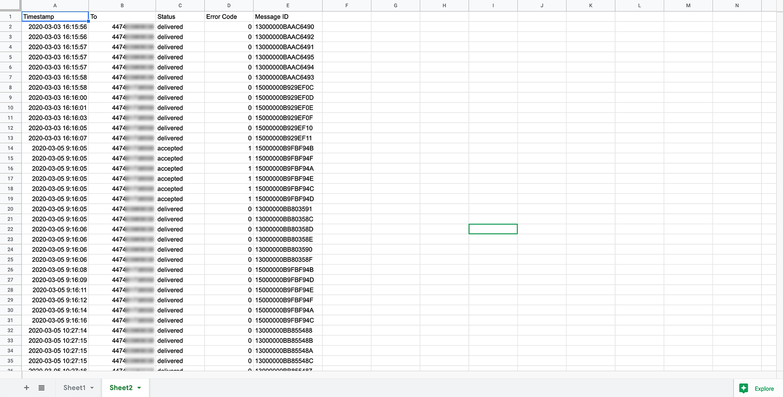google sheets delivery receipts logged