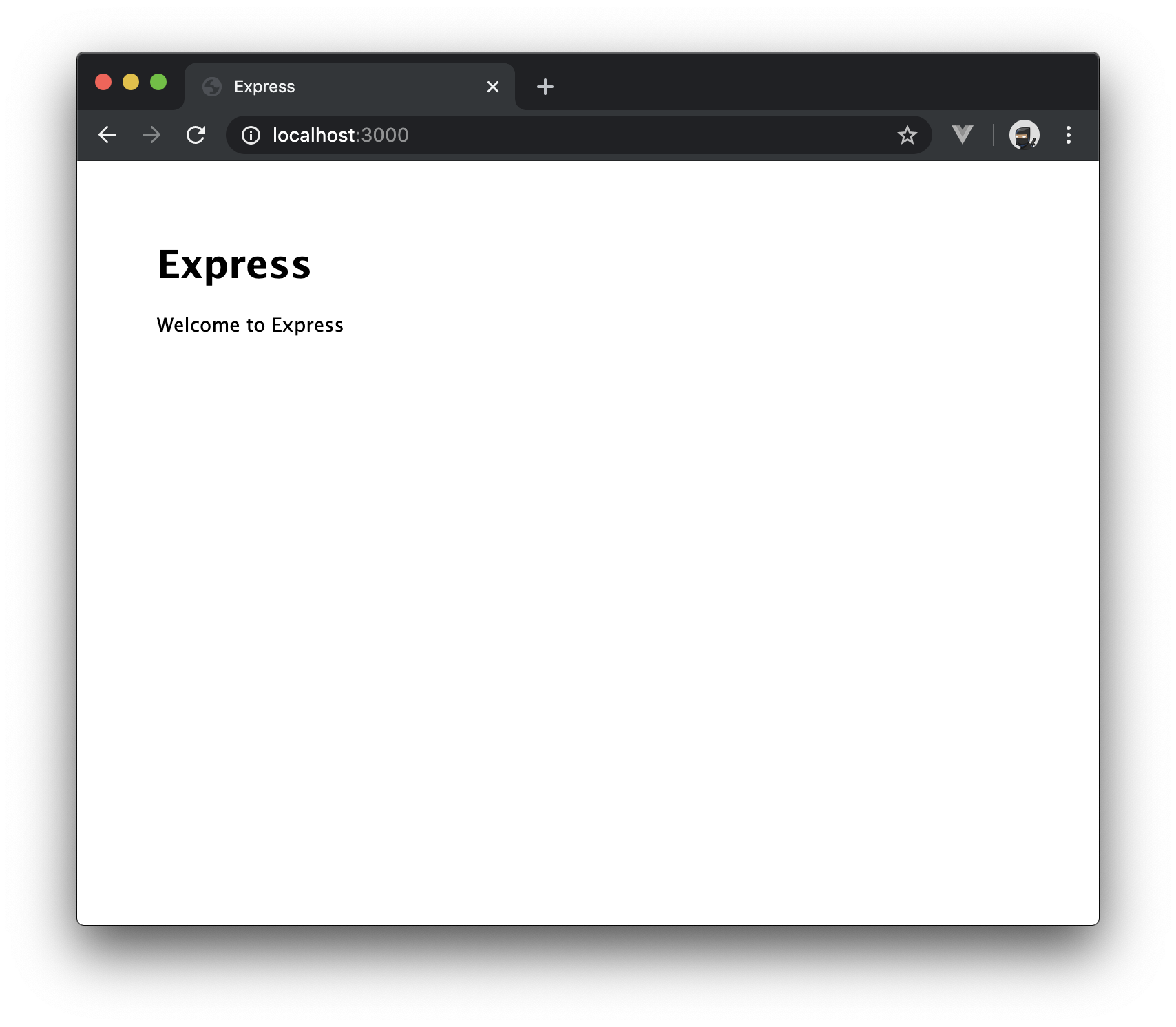 Screenshot of a basic Express.js server running