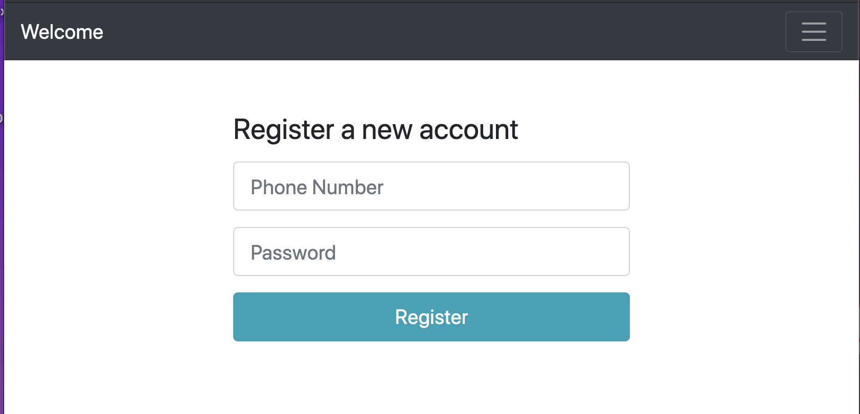 Initial registration page