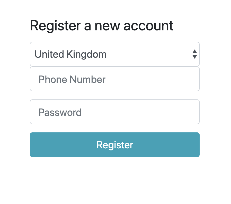 Registration page with country code