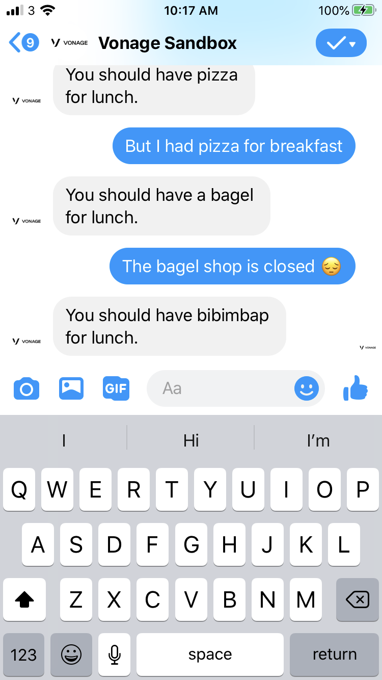 Getting lunch suggestions via Facebook Messenger