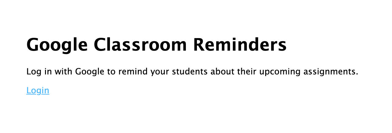 Login screen for Google Classroom Reminders application