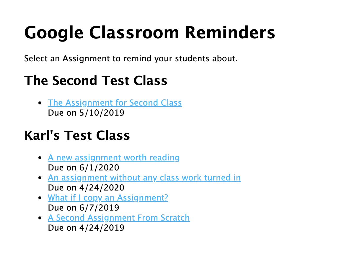Viewing Google Classroom courses and assignments